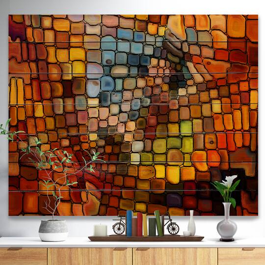 Designart - Dreaming of Stained Glass - Abstract Print on Natural Pine Wood